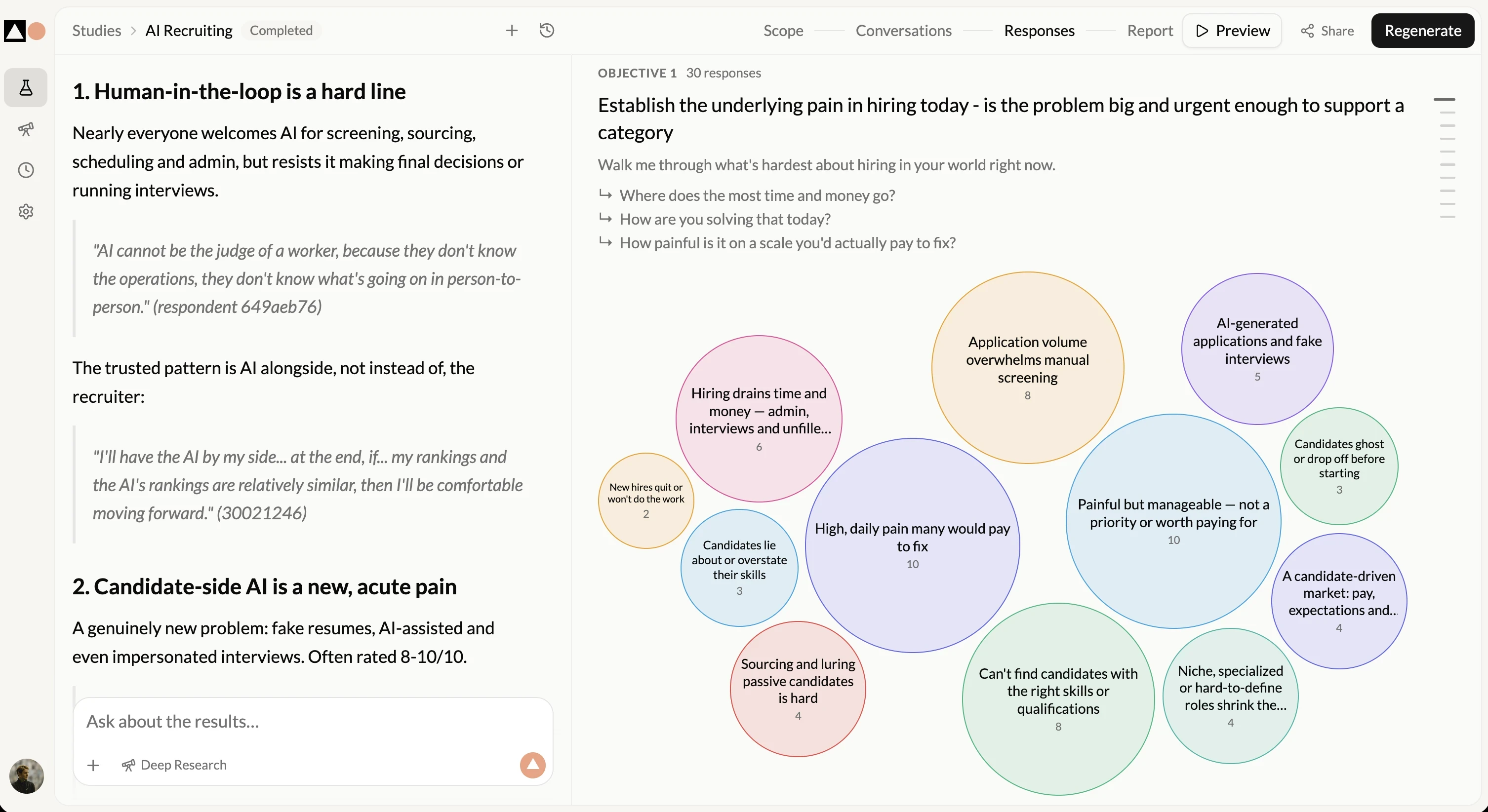 Response themes from a commercial study in the LATO platform
